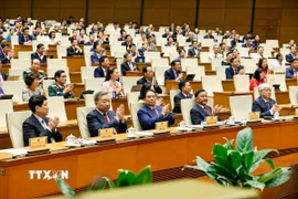 Tổng Bí thư Tô Lâm và các đồng chí lãnh đạo Đảng, Nhà nước đến dự. (Ảnh: Doãn Tấn/TTXVN)