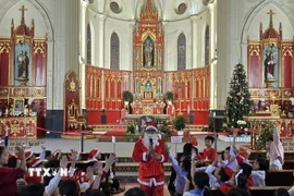 Không khí Giáng sinh bên trong Nhà thờ chính tòa Hải Phòng. (Ảnh: Minh Thu/TTXVN)
