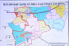 Bản đồ dự kiến thành lập Khu kinh tế ven biển phía Nam của tỉnh Lâm Đồng. (Ảnh: Nguyễn Thanh/TTXVN)