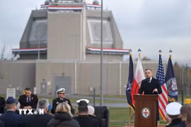 Tổng thống Ba Lan Andrzej Duda phát biểu tại lễ khánh thành căn cứ phòng thủ tên lửa của Mỹ tại Redzikowo, miền Bắc Ba Lan ngày 13/11/2024. (Ảnh: PAP/TTXVN)