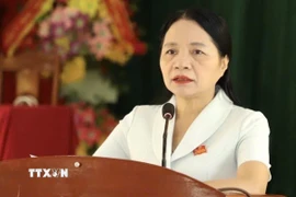 Bà Bùi Thị Mười, Phó trưởng ban Thường trực Ban Tuyên giáo Tỉnh ủy Thanh Hóa, là người tiên phong nghỉ hưu trước gần 2 năm. (Ảnh: TTXVN phát)