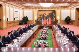 Chủ tịch Trung Quốc Tập Cận Bình và Tổng thống Mỹ Donald Trump tại cuộc hội đàm ở Bắc Kinh. (Ảnh: THX/TTXVN)