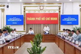 Thứ trưởng Bộ Giáo dục và Đào tạo Phạm Ngọc Thưởng phát biểu tại buổi làm việc. (Ảnh: Thu Hoài/TTXVN)