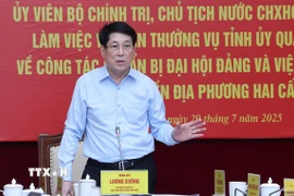 Chủ tịch nước Lương Cường làm việc với Ban Thường vụ Tỉnh ủy Quảng Ninh. (Ảnh: Lâm Khánh/TTXVN)