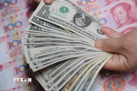 Nhân viên ngân hàng kiểm tiền tại Linfen, tỉnh Sơn Tây, miền bắc Trung Quốc. (Ảnh: THX/ TTXVN)