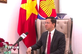 Đại sứ Nguyễn Thanh Hải phát biểu tại một buổi lễ. (Ảnh: Ngọc Thúy/TTXVN)