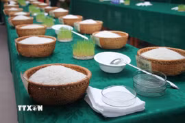 Các mẫu gạo dự thi đều có chất lượng tốt, mẫu mã đẹp và được tuyển chọn từ các địa phương trong vùng. (Ảnh: Chanh Đa/TTXVN)