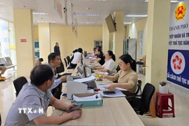 Thực hiện thủ tục đăng ký giấy phép kinh doanh tại Gia Lai. (Ảnh: Quang Thái/TTXVN)