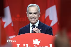 Ông Mark Carney phát biểu sau khi được bầu làm lãnh đạo đảng Tự do cầm quyền Canada tại thủ đô Ottawa, ngày 9/3/2025. (Ảnh: Getty Images/TTXVN)