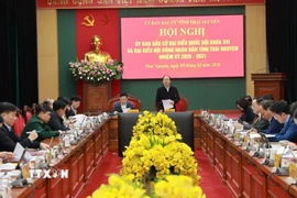 Ủy ban bầu cử tỉnh Thái Nguyên tổ chức hội nghị đánh giá tình hình triển khai công tác bầu cử các cấp. (Ảnh: Trần Trang/TTXVN)