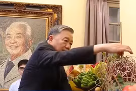 Tổng Bí thư Tô Lâm dâng hương, dâng hoa, bày tỏ lòng tri ân sâu sắc đến Đại tướng Võ Nguyên Giáp. (Nguồn: VTV)