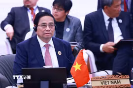 Thủ tướng Phạm Minh Chính dự và phát biểu tại phiên Đối thoại với đại diện Hội đồng liên Nghị viện ASEAN (AIPA). (Ảnh: Dương Giang/TTXVN)