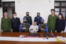 Đối tượng Nguyễn Tiến Dũng và tang vật vụ án. (Ảnh: TTXVN phát)