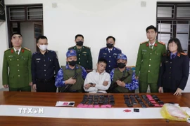 Đối tượng Nguyễn Tiến Dũng và tang vật vụ án. (Ảnh: TTXVN phát)