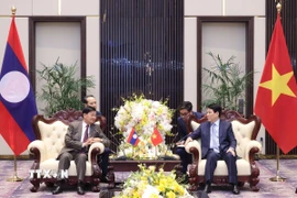 Chủ tịch nước Lương Cường hội kiến Tổng Bí thư, Chủ tịch nước Lào Thongloun Sisoulith. (Ảnh: Lâm Khánh/TTXVN)