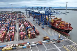 Hàng hóa xuất nhâp khẩu ở cảng container Lạch Huyện, thành phố Hải Phòng. (Ảnh: Vũ Sinh/TTXVN)