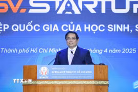Thủ tướng Phạm Minh Chính phát biểu tại Ngày hội Khởi nghiệp Quốc gia của học sinh, sinh viên lần thứ 7. (Ảnh: Dương Giang/TTXVN)