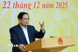 Thủ tướng Phạm Minh Chính, Chủ tịch Hội đồng Thi đua-Khen thưởng Trung ương kết luận Phiên họp lần thứ 16. (Ảnh: Dương Giang/TTXVN)