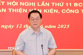 Trưởng ban Tuyên giáo và Dân vận Trung ương Nguyễn Trọng Nghĩa phát biểu chỉ đạo buổi làm việc. (Ảnh: Phương Hoa/TTXVN)