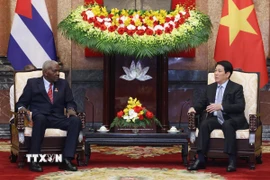 Chủ tịch nước Lương Cường tiếp Chủ tịch Quốc hội Cuba Esteban Lazo Hernández. (Ảnh: Lâm Khánh/TTXVN)