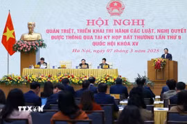 Thủ tướng Phạm Minh Chính phát biểu tại Hội nghị quán triệt Nghị quyết của Quốc hội. (Ảnh: Dương Giang/TTXVN)