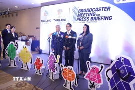 Những linh vật sắc màu tượng trưng cho sự sôi động của đại hội thể thao và sự đa dạng của các quốc gia tham dự được giới thiệu tại cuộc họp báo bên lề hội nghị. (Ảnh: Đỗ Sinh/TTXVN)