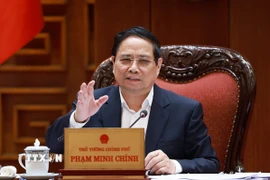 Thủ tướng Phạm Minh Chính chủ trì cuộc họp cho ý kiến vào dự thảo Luật Quy hoạch trình Bộ Chính trị. (Ảnh: Dương Giang/TTXVN)