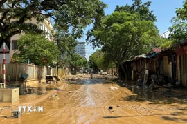 Một con phố thuộc phường Phan Đình Phùng, tỉnh Thái Nguyên sau khi nước lũ rút. (Ảnh: Hoàng Nguyên/TTXVN)