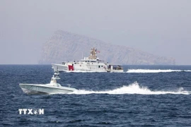 Tàu di chuyển tại Eo biển Hormuz. (Ảnh: IRNA/TTXVN)