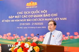 Chủ tịch Quốc hội Trần Thanh Mẫn phát biểu tại cuộc gặp mặt lãnh đạo các cơ quan báo chí. (Ảnh: Doãn Tấn/TTXVN)