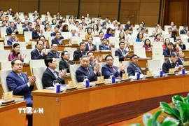 Tổng Bí thư Tô Lâm và các đồng chí lãnh đạo Đảng, Nhà nước dự Hội nghị. (Ảnh: Doãn Tấn/TTXVN)