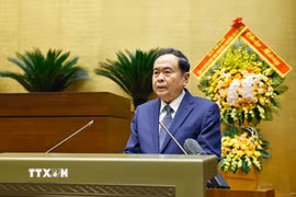 Chủ tịch Quốc hội Trần Thanh Mẫn, Chủ tịch Hội đồng Bầu cử quốc gia phát biểu tại Hội nghị toàn quốc tổng kết công tác bầu cử. (Ảnh: Doãn Tấn/TTXVN)