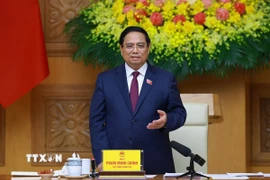 Thủ tướng Phạm Minh Chính, Chủ tịch Hội đồng Thi đua-Khen thưởng Trung ương, kết luận phiên họp lần thứ 14 của Hội đồng. (Ảnh: Dương Giang/TTXVN)