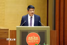 Viện trưởng Viện Kiểm sát Nhân dân tối cao Nguyễn Huy Tiến trình bày Báo cáo công tác nhiệm kỳ 2021-2026 của Viện kiểm sát Nhân dân tối cao. (Ảnh: Phạm Kiên/TTXVN)