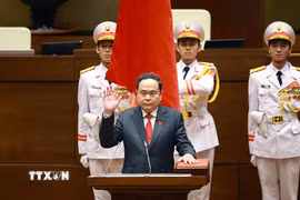 Chủ tịch Quốc hội khóa XVI Trần Thanh Mẫn tuyên thệ nhậm chức. (Ảnh: Dương Giang/TTXVN)
