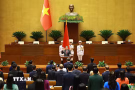 Chủ tịch Quốc hội khóa XVI Trần Thanh Mẫn tuyên thệ nhậm chức. (Ảnh: Dương Giang/TTXVN)