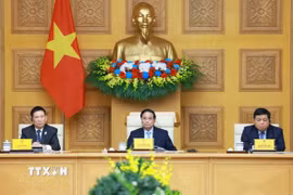 Thủ tướng Phạm Minh Chính và Phó Thủ tướng Hồ Đức Phớc, Phó Thủ tướng Nguyễn Chí Dũng chủ trì Tọa đàm với các doanh nghiệp Nhật Bản. (Ảnh: Dương Giang/TTXVN)