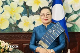 Đại sứ Lào tại Việt Nam Khamphao Ernthavanh trả lời phỏng vấn. (Ảnh: Việt Đức/TTXVN)