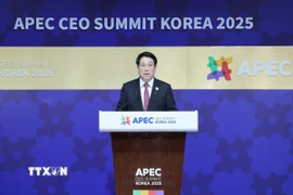 Chủ tịch nước Lương Cường phát biểu tại Hội nghị Thượng đỉnh Doanh nghiệp APEC 2025. (Ảnh: Lâm Khánh/TTXVN)