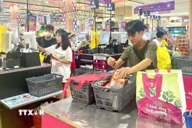 Khách hàng mua sắm không sử dụng túi nylon tại AEON Long Biên. (Ảnh: TTXVN phát)