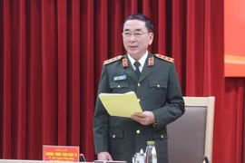 Thượng tướng Trần Quốc Tỏ, Ủy viên Trung ương Đảng, Thứ trưởng Bộ Công an chủ trì buổi họp báo. (Ảnh: Công an cung cấp)