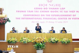 Thủ tướng Phạm Minh Chính chủ trì Hội nghị công bố thành lập Trung tâm Tài chính quốc tế tại Việt Nam. (Ảnh: Dương Giang/TTXVN)