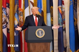 Tổng thống Mỹ Donald Trump phát biểu tại Nhà Trắng. (Ảnh: THX/TTXVN)