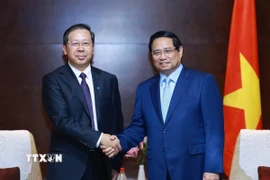 Thủ tướng Phạm Minh Chính tiếp ông Bành Cương Bình, Chủ tịch Hội đồng quản trị Công ty TNHH Tập đoàn Khoa học kỹ thuật Hoa Điện Trung Quốc. (Ảnh: Dương Giang/TTXVN)