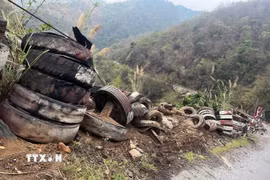 Hiện trường vụ tai nạn. (Ảnh: TTXVN phát)