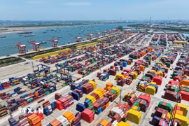 Quang cảnh cảng hàng hóa tại tỉnh Giang Tô, Trung Quốc. (Ảnh: THX/TTXVN)