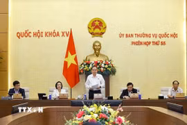 Chủ tịch Quốc hội Trần Thanh Mẫn phát biểu bế mạc Phiên họp thứ 55 của Ủy ban Thường vụ Quốc hội. (Ảnh: Doãn Tấn/TTXVN)