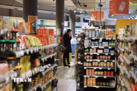 Người dân mua sắm tại siêu thị ở Brussels, Bỉ. (Nguồn: THX/TTXVN)