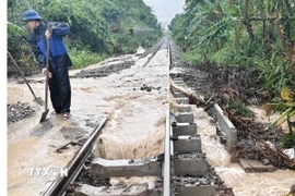 Một đoạn đường sắt đi qua tỉnh Đắk Lắk bị mưa lũ làm hư hỏng tháng 11 vừa qua. (Ảnh: TTXVN phát)