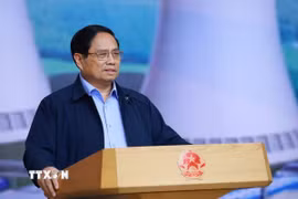 Thủ tướng Phạm Minh Chính, Trưởng Ban Chỉ đạo xây dựng nhà máy điện hạt nhân, chủ trì phiên họp lần thứ ba của Ban Chỉ đạo. (Ảnh: Dương Giang/TTXVN)